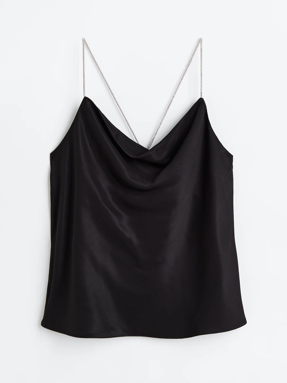 H&M Black Satin Cowl Camisole with Metallic Straps